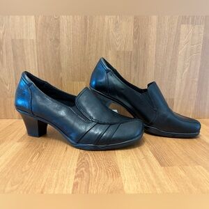 Michel M Black Leather Slip-On Heeled Comfort Shoes 8.5